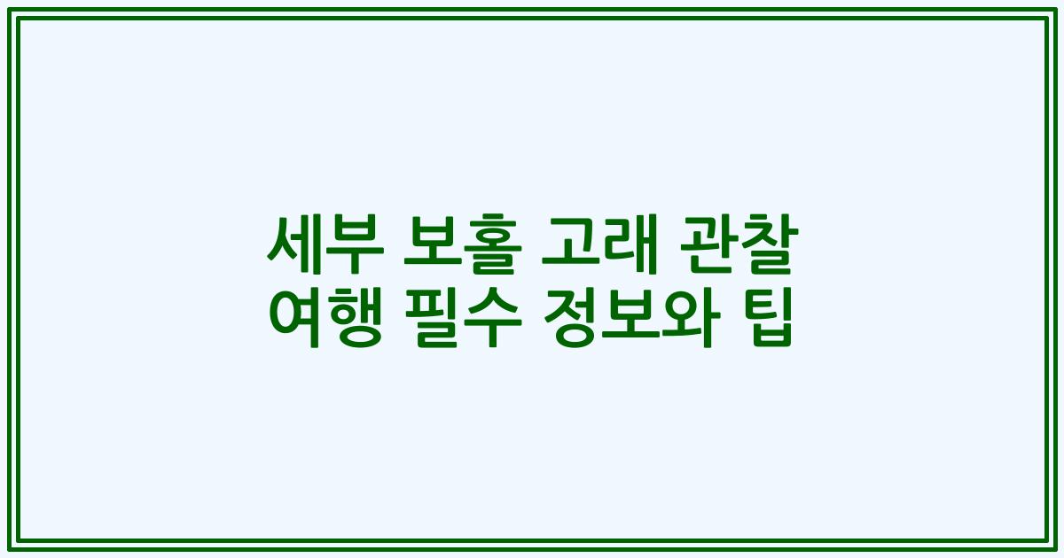 세부 보홀 고래 관찰 여행 필수 정보와 팁