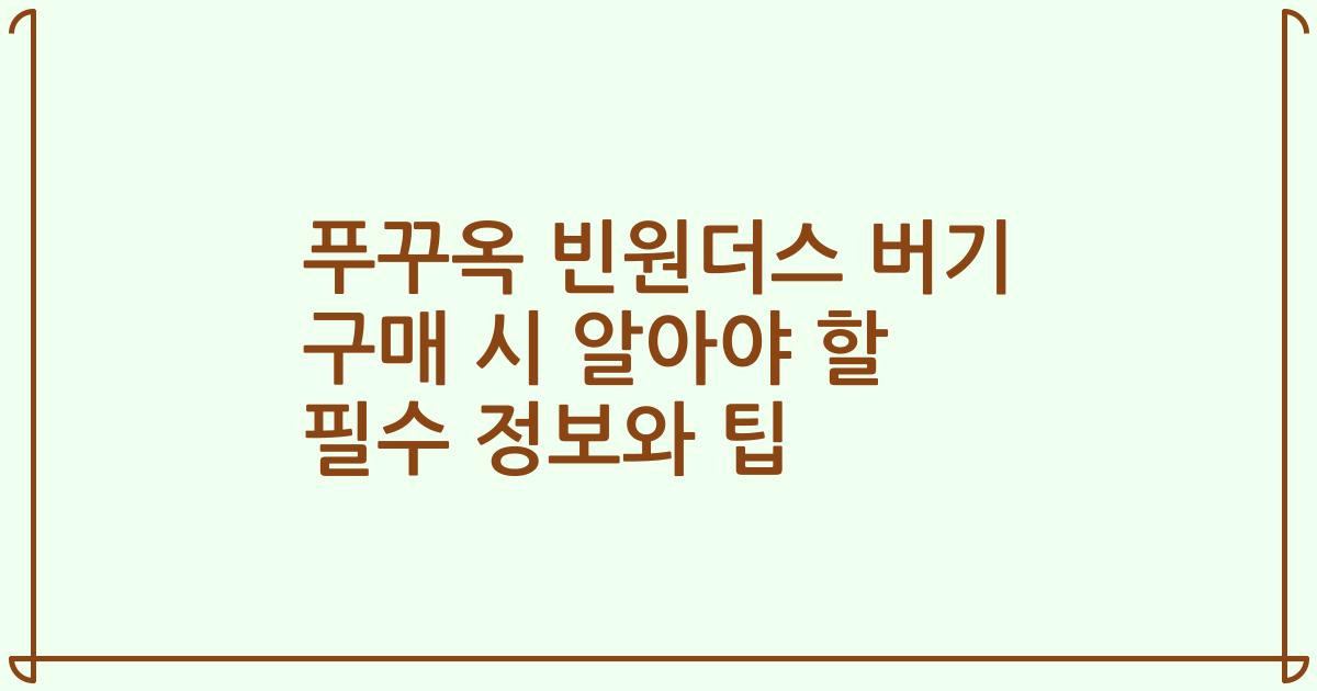 푸꾸옥 빈원더스 버기 구매 시 알아야 할 필수 정보와 팁